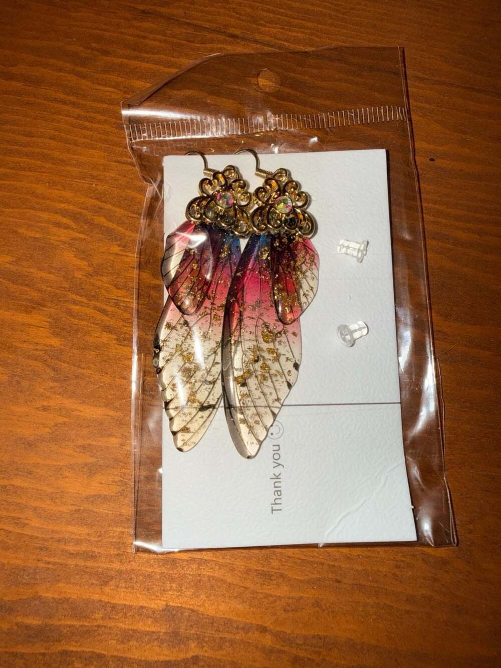 Fairy Wing Gradient Dangle Earrings with Gold Flakes